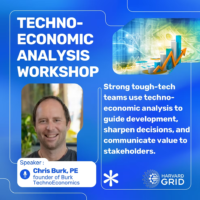 Techno economic flyer - Image for Harvard Grid's Techno-economic Analysis Workshop