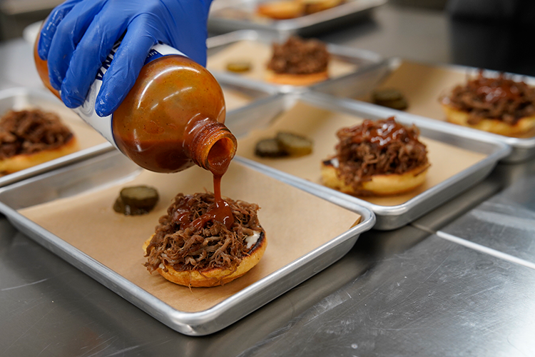 Samples of the startup's "pulled pork" product.