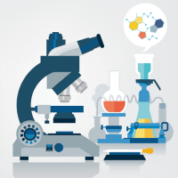Stock illustration of discovery in a chemistry lab.
